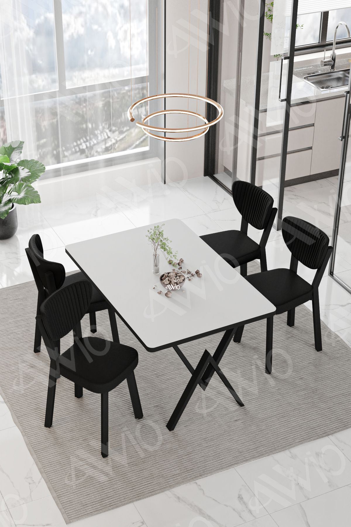 Vanensi  ELMA Sandalye 80x120 Yemek Masası Mutfak Masası 4 Kişilik Masa Sandalye Takım BEYAZ - 80X120