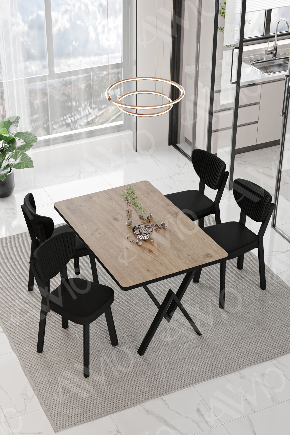 Vanensi  ELMA Sandalye 80x120 Yemek Masası Mutfak Masası 4 Kişilik Masa Sandalye Takım AKÇA - 80X120