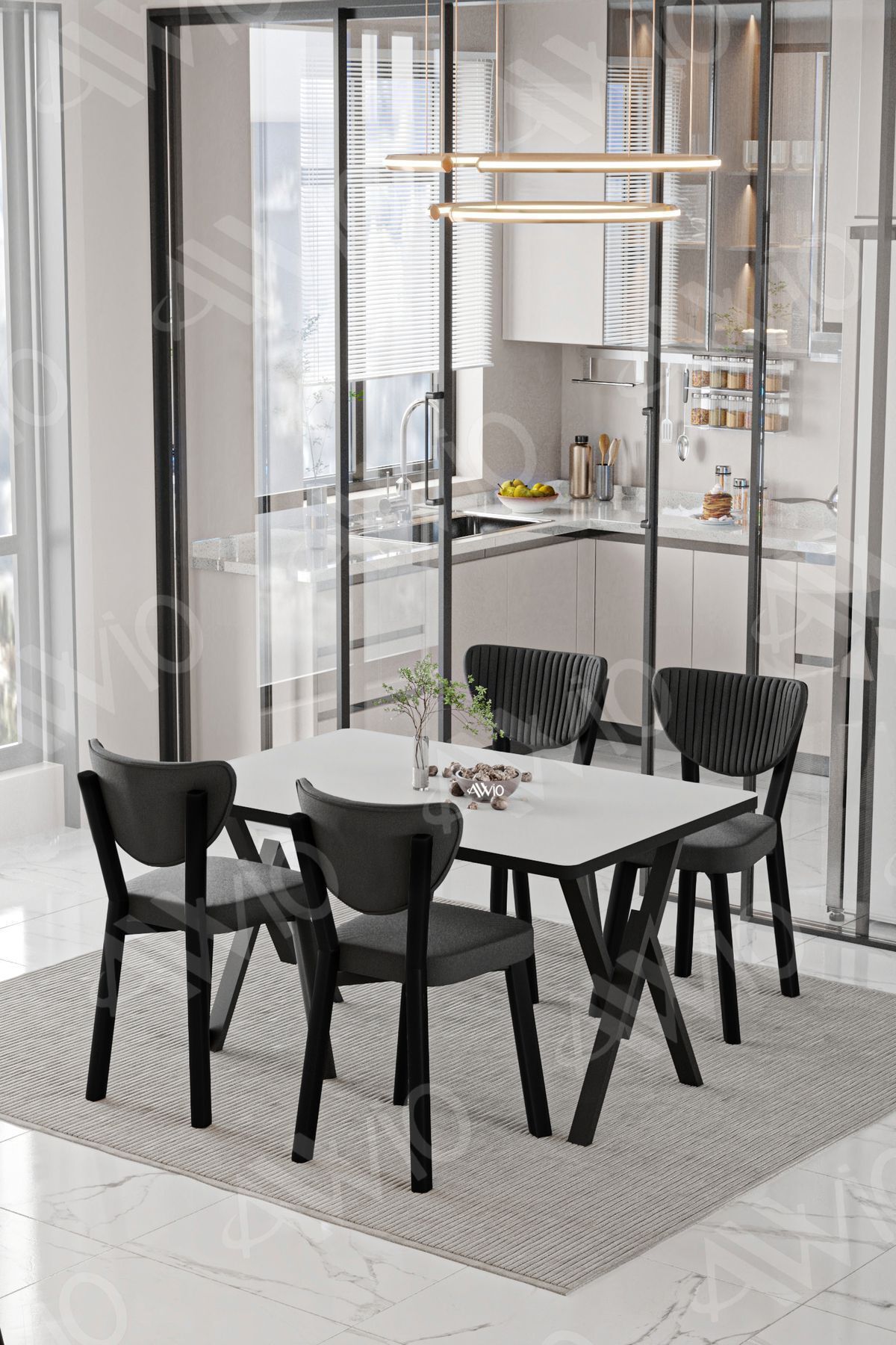 Rubi ELMA Sandalye 80x120 Yemek Masası Mutfak Masası 4 Kişilik Masa Sandalye Takımı DÜZ BEYAZ - 80X120