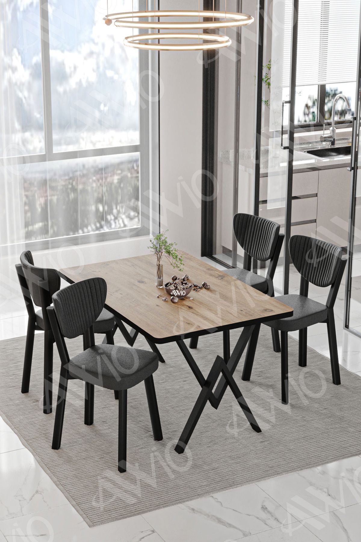 Rubi ELMA Sandalye 80x120 Yemek Masası Mutfak Masası 4 Kişilik Masa Sandalye Takımı AKÇA - 80X120