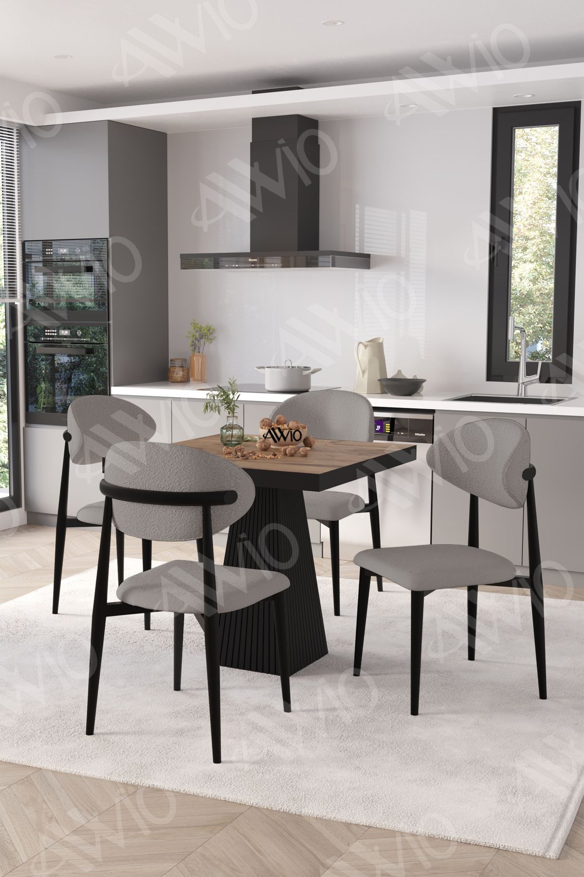 Marven Siyah Polo Metal Sandalye 90X90 Kare Yemek Masası Mutfak Masası Masa Sandalye Takımı Kahverengi - 90X90
