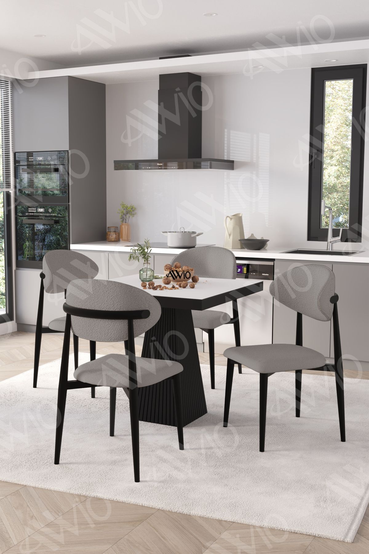 Marven Siyah Polo Metal Sandalye 90X90 Kare Yemek Masası Mutfak Masası Masa Sandalye Takımı Beyaz - 90X90