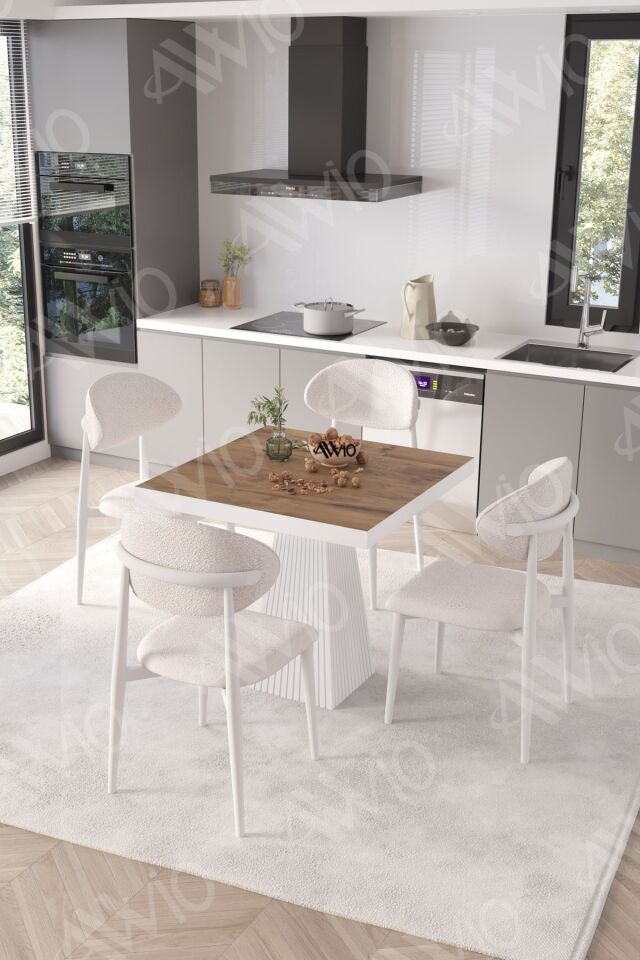 Essen Beyaz Polo Metal Sandalye 90X90 Kare  Yemek Masası Mutfak Masası Masa Sandalye Takımı AKÇA - 90X90