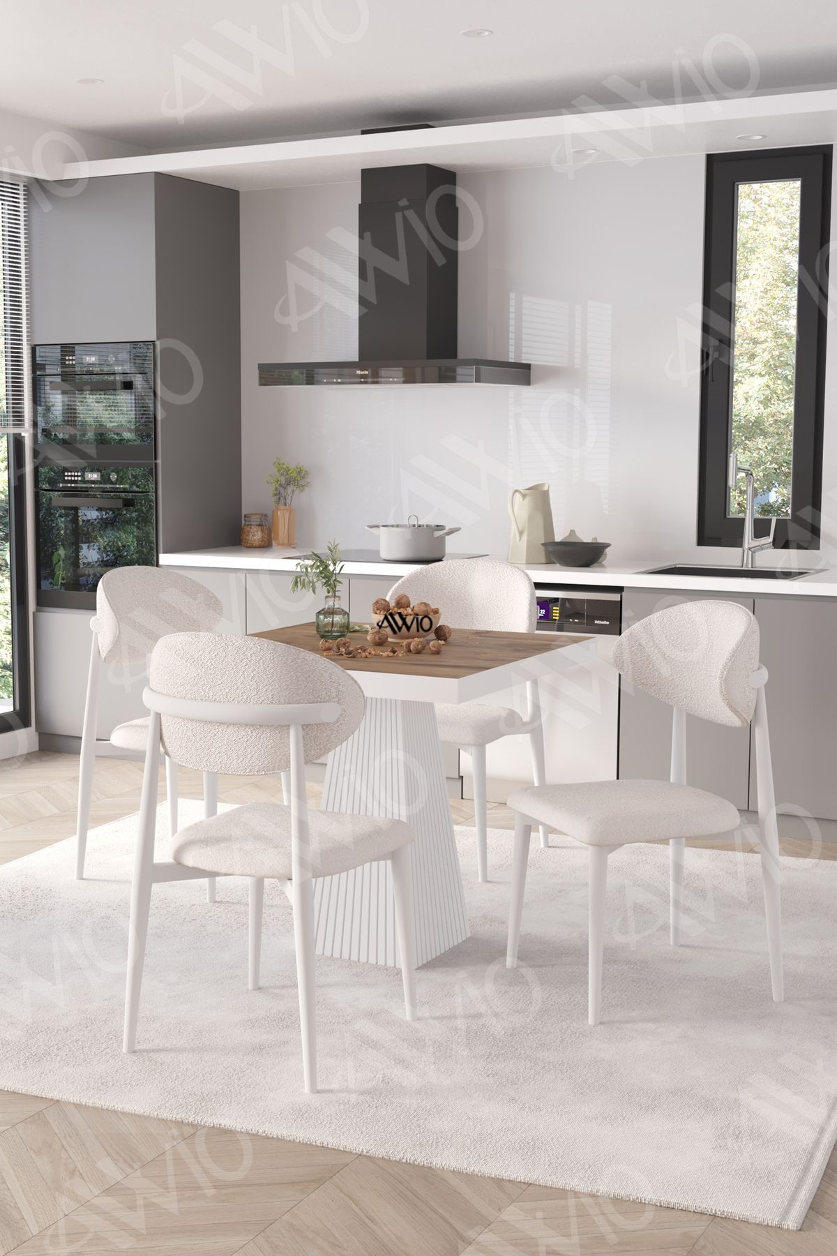 Essen Beyaz Polo Metal Sandalye 90X90 Kare  Yemek Masası Mutfak Masası Masa Sandalye Takımı AKÇA - 90X90