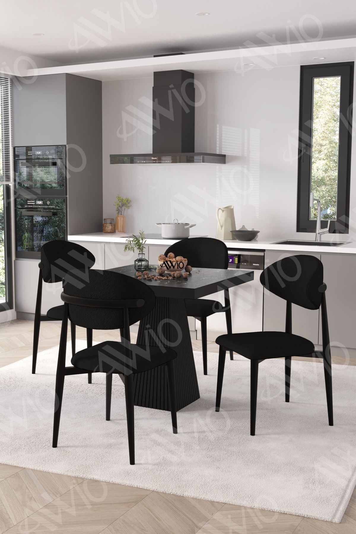 ELİTE Siyah Polo Metal Sandalye 90X90 Kare  Yemek Masası Mutfak Masası Masa Sandalye Takımı SİYAH MERMER - 90X90