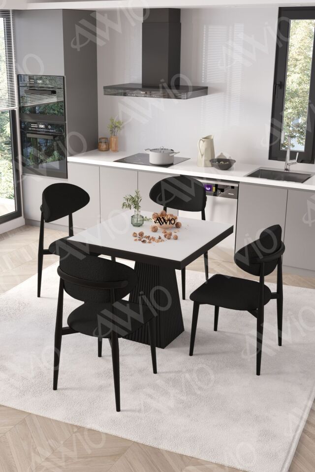 ELİTE Siyah Polo Metal Sandalye 90X90 Kare  Yemek Masası Mutfak Masası Masa Sandalye Takımı Beyaz - 90X90
