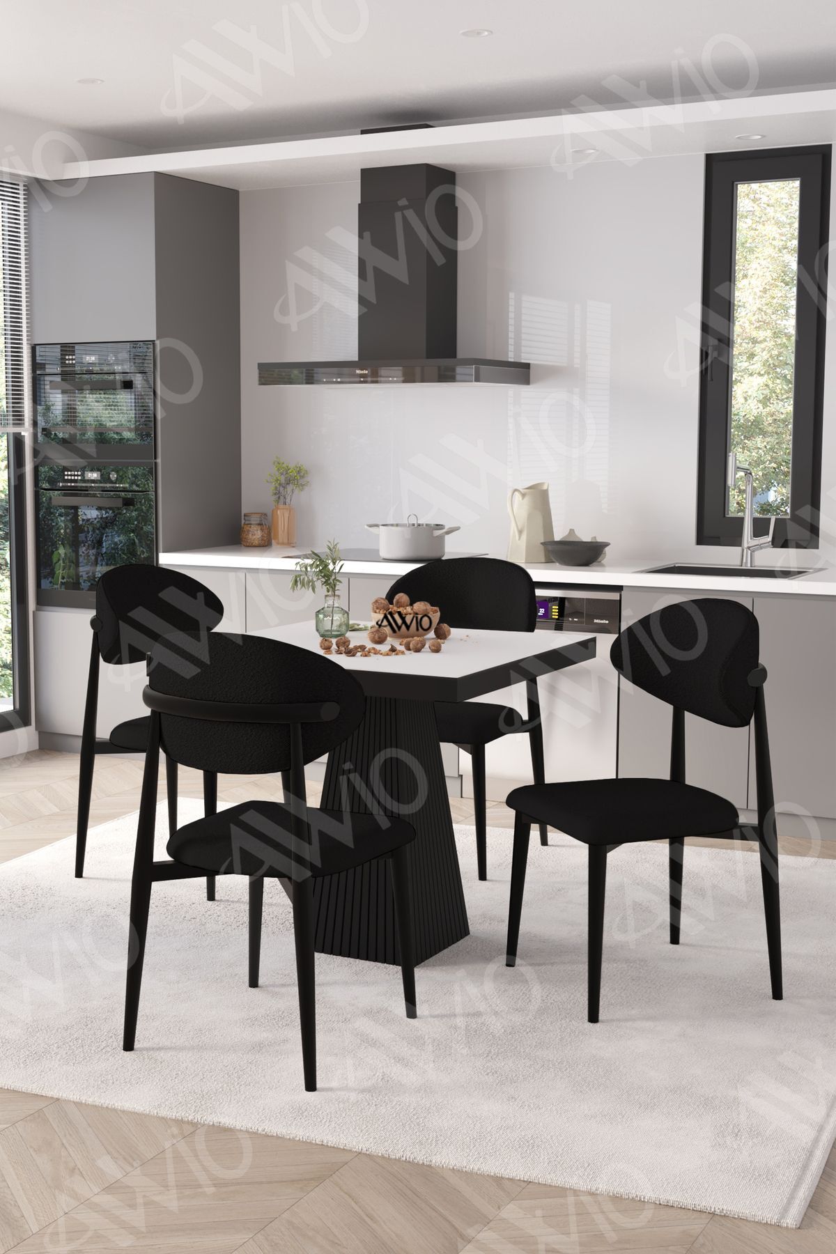 ELİTE Siyah Polo Metal Sandalye 90X90 Kare  Yemek Masası Mutfak Masası Masa Sandalye Takımı Beyaz - 90X90