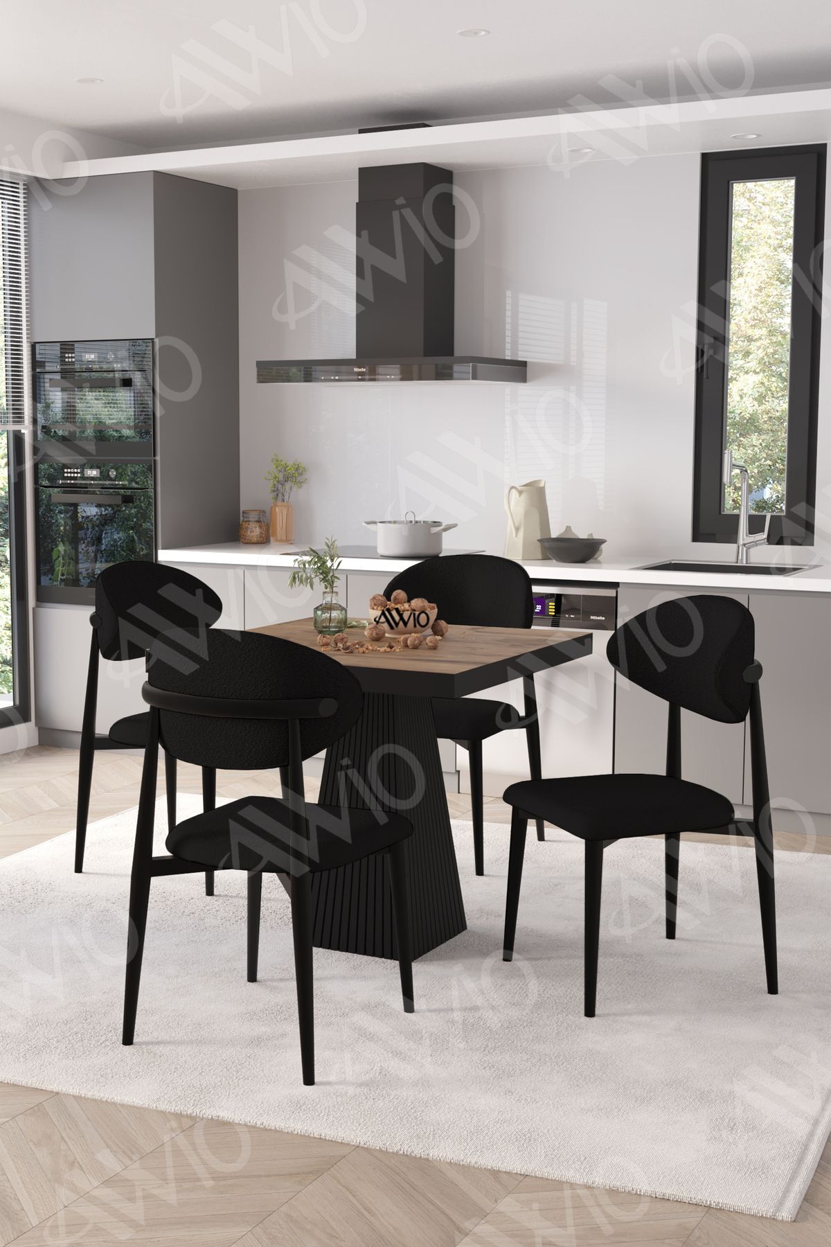 ELİTE Siyah Polo Metal Sandalye 90X90 Kare  Yemek Masası Mutfak Masası Masa Sandalye Takımı AKÇA - 90X90