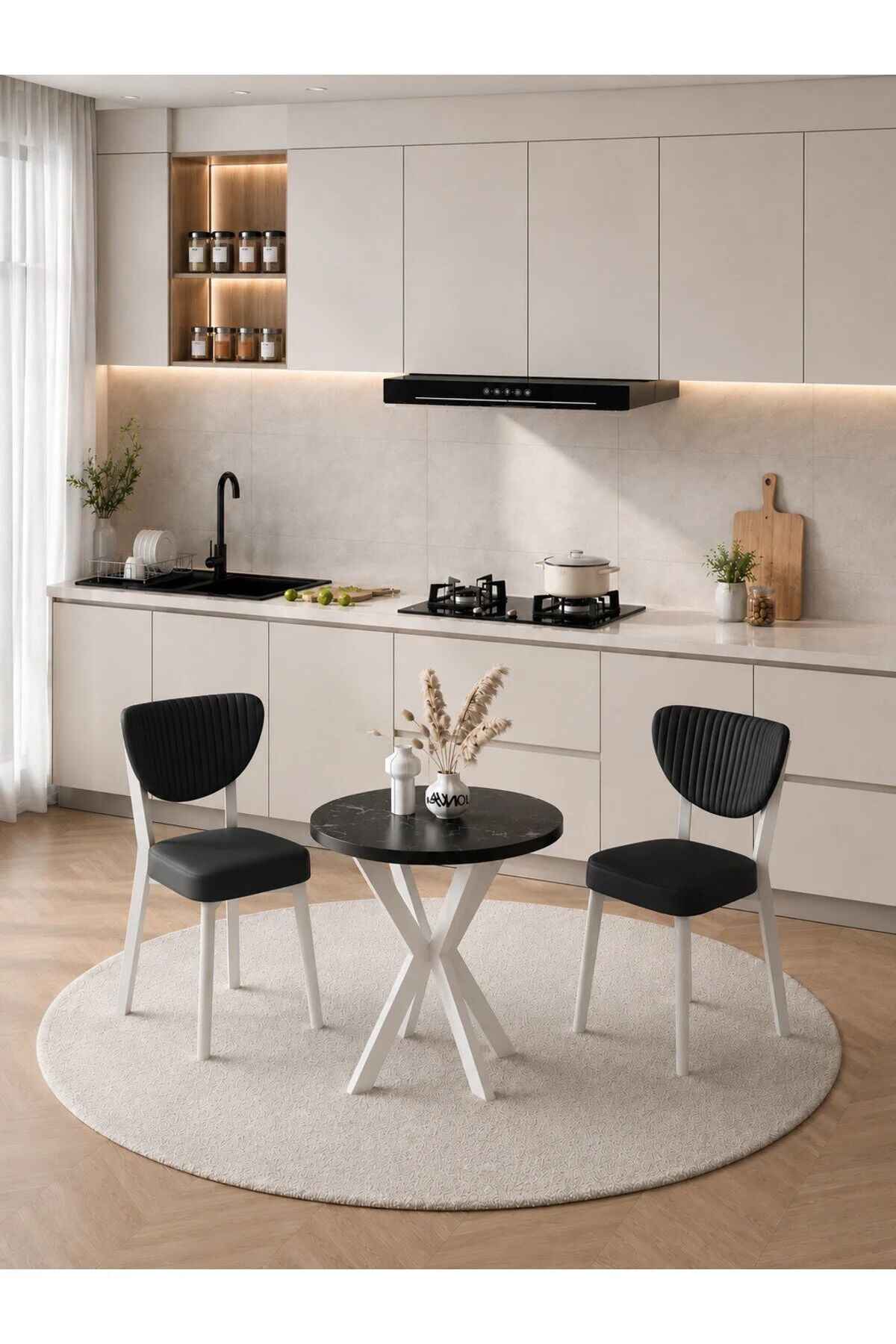 Liva Beyaz Elma Sandalyeli 70x70 Yuvarlak Yemek ve Mutfak Masası Takımı 2 Kişilik