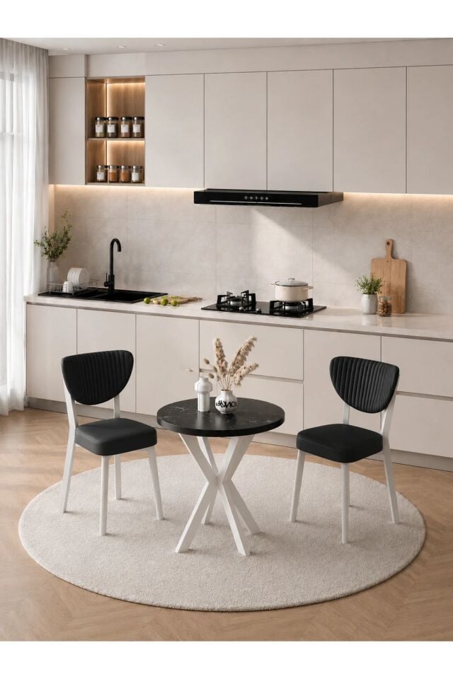 Liva Beyaz Elma Sandalyeli 70x70 Yuvarlak Yemek ve Mutfak Masası Takımı 2 Kişilik