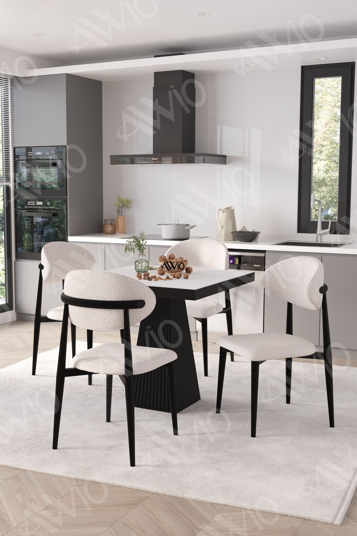 Viola Siyah Polo Metal Sandalye 90X90 Kare  Yemek Masası Mutfak Masası Masa Sandalye Takımı Beyaz - 90X90