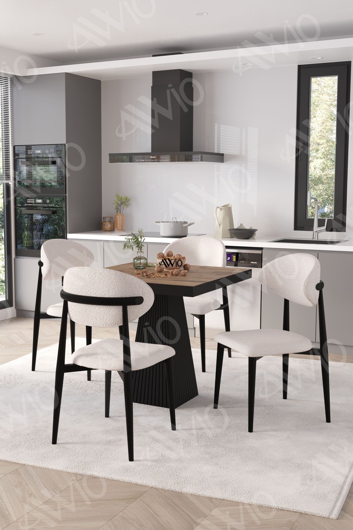 Viola Siyah Polo Metal Sandalye 90X90 Kare  Yemek Masası Mutfak Masası Masa Sandalye Takımı AKÇA - 90X90