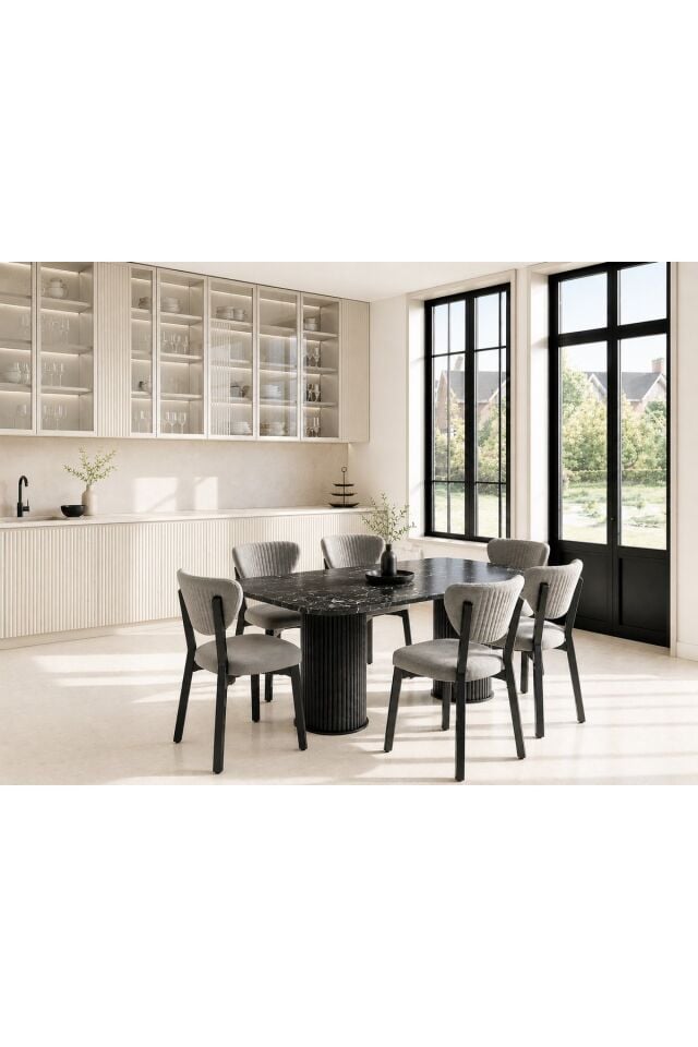 Vento Serisi Bohem Ayak 6'lı Metal Elma Sandalye 80x160 Masa Sandalye Takımı