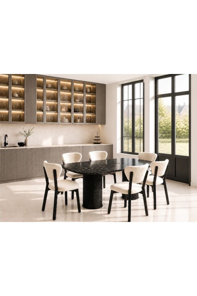Vento Serisi Bohem Ayak 6'lı Metal Elma Sandalye 80x160 Masa Sandalye Takımı