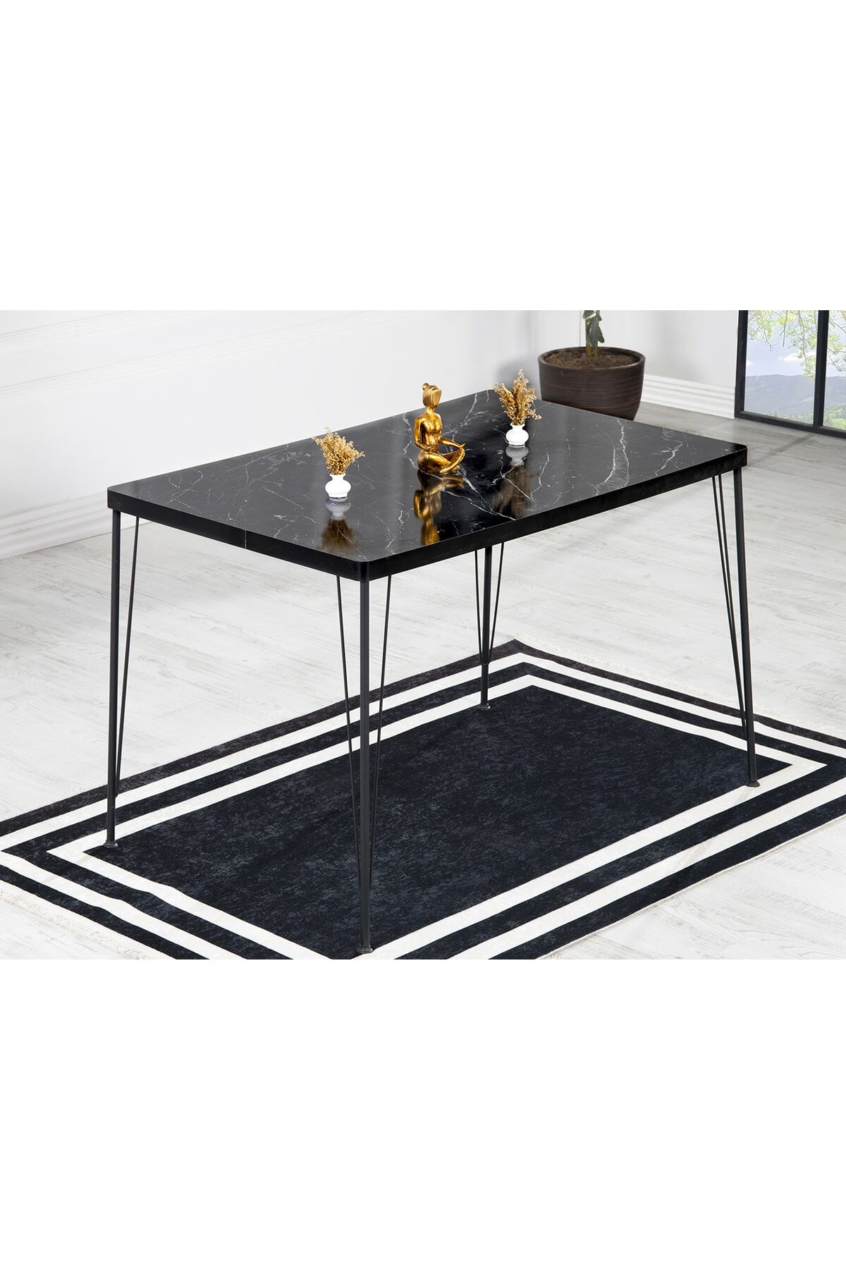 Beren Yemek Masası Takımı Mutfak Masası Siyah Mermer Desenli 80x120