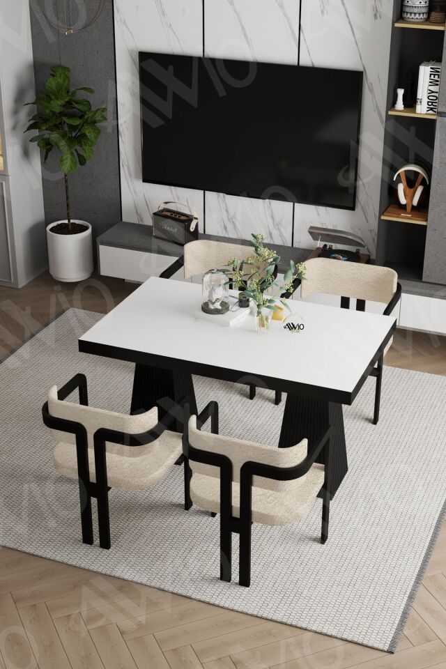 Marble Lake Mdf Ayak Tokyo Demonte Sandalye 80x120 Yemek Masası Mutfak Masası 4 Kişilik BEYAZ - 80X120