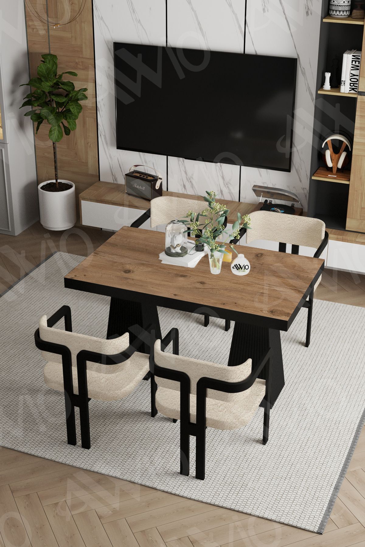 Marble Lake Mdf Ayak Tokyo Demonte Sandalye 80x120 Yemek Masası Mutfak Masası 4 Kişilik AKÇA - 80X120