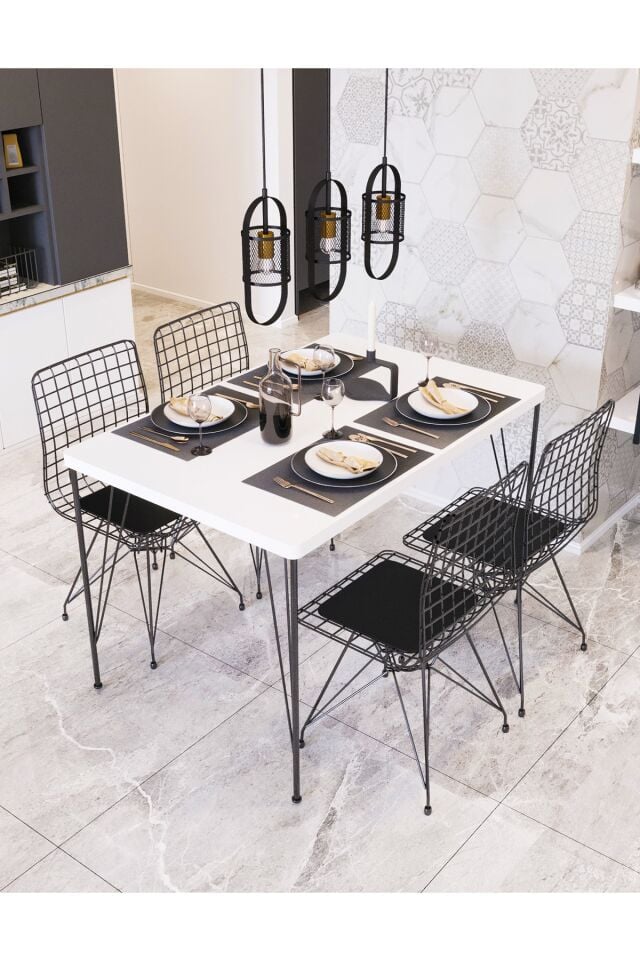 80x120 Berra 4 Kişilik Yemek Masası Takımı-mutfak Masası Takımı-beyaz Oval Kenar