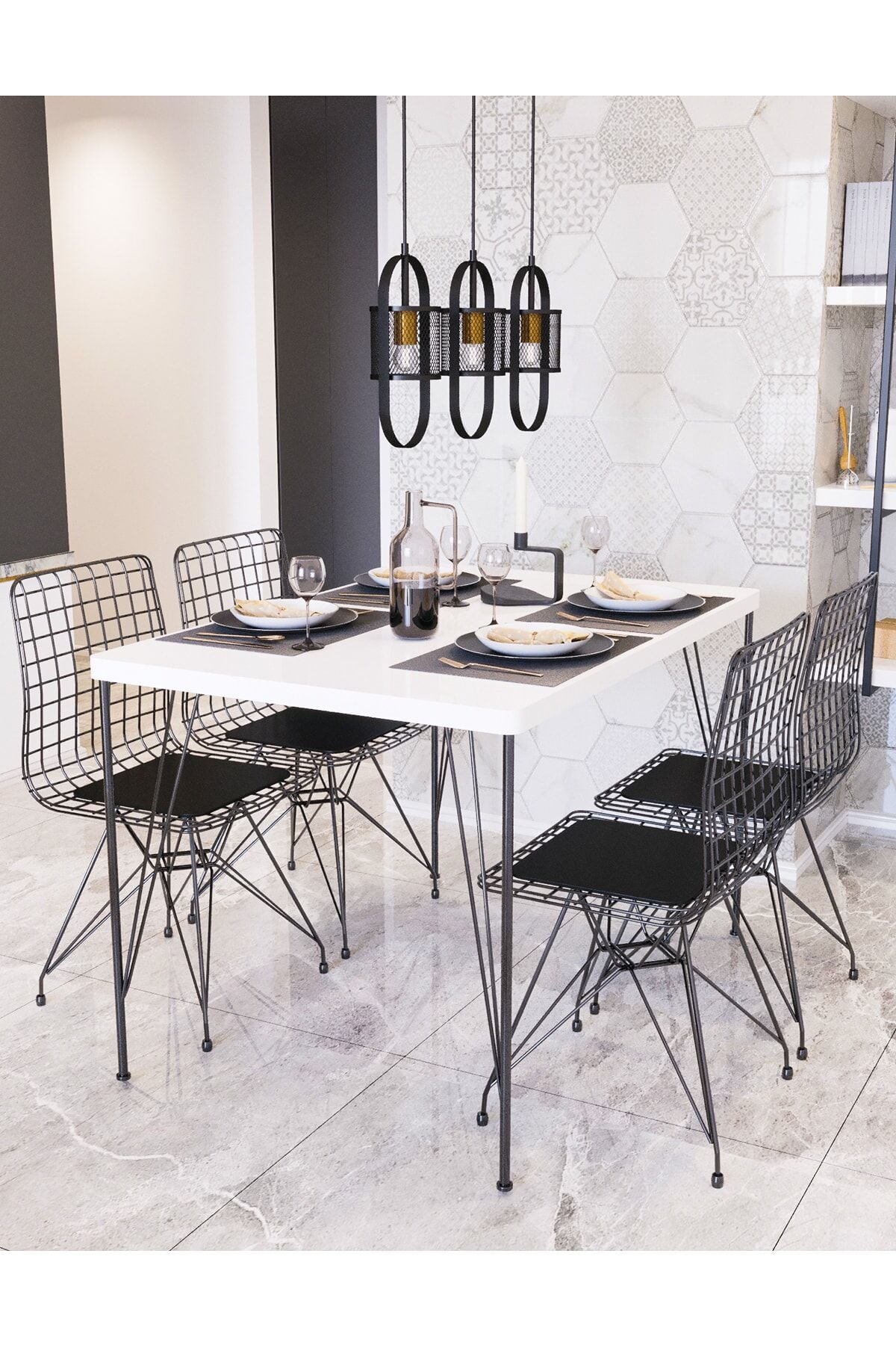 80x120 Berra 4 Kişilik Yemek Masası Takımı-mutfak Masası Takımı-beyaz Oval Kenar