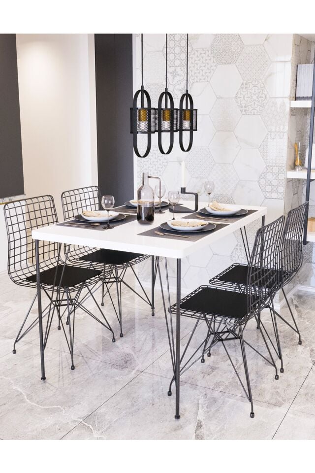80x120 Berra 4 Kişilik Yemek Masası Takımı-mutfak Masası Takımı-beyaz Oval Kenar