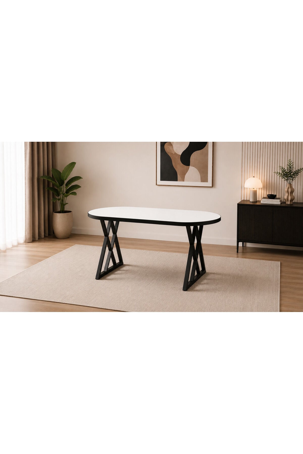 Vela 80x140 cm Oval Yemek Masası Mutfak Masası X Ayaklı BEYAZ - 80X140