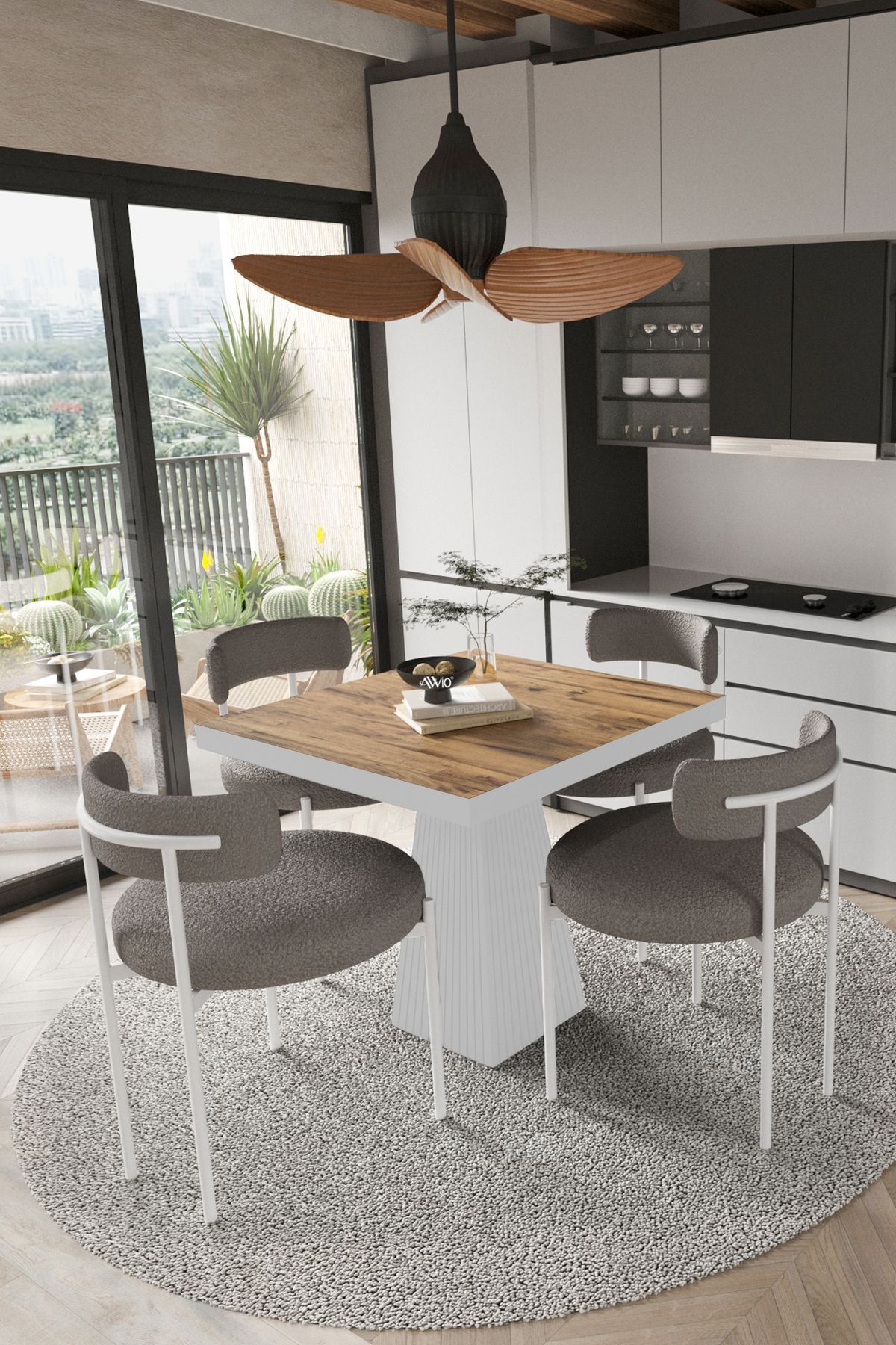 SAVANA  Beyaz Lake MDF Ayak  90x90 Yemek Masası Mutfak Masası 4 Kişilik Masa Takımı Teddy Sandalye AKÇA - 90X90