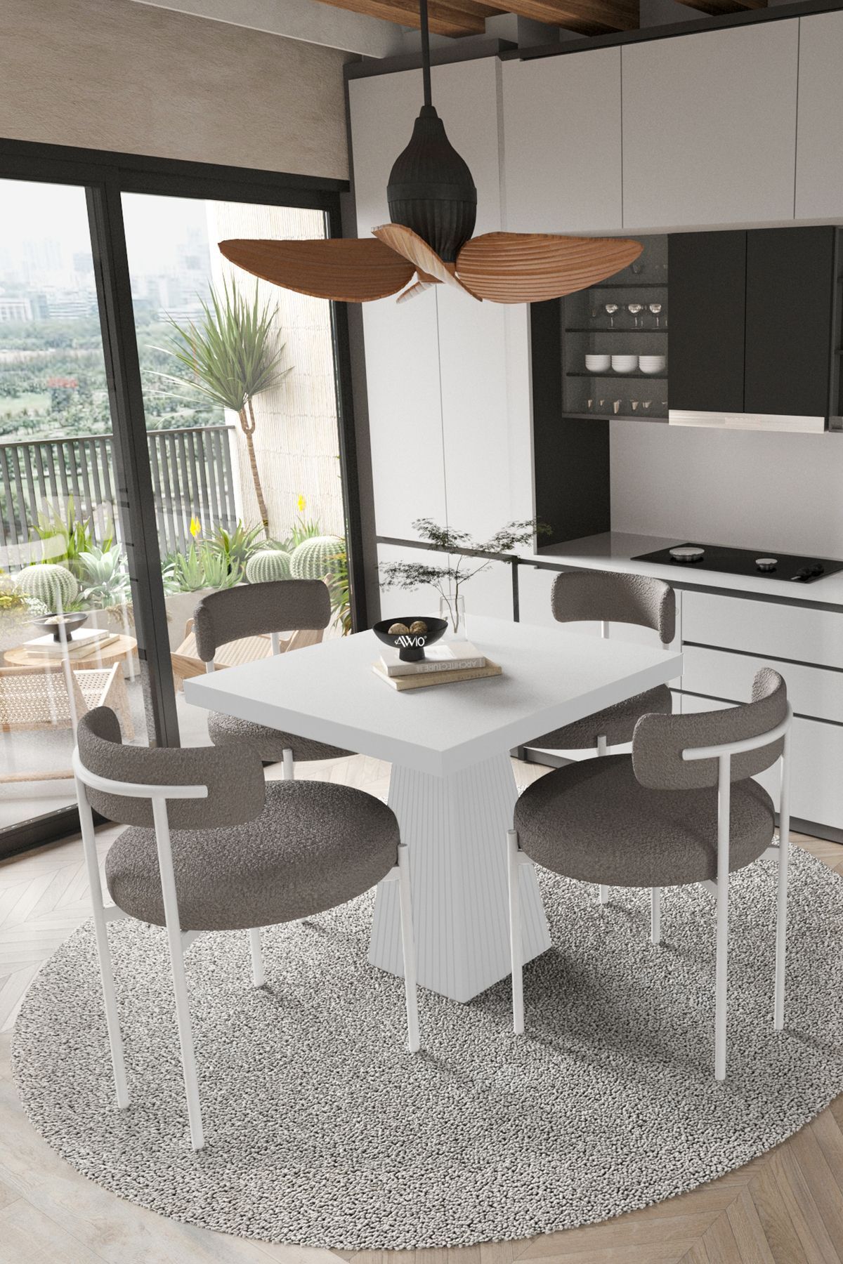 SAVANA  Beyaz Lake MDF Ayak  90x90 Yemek Masası Mutfak Masası 4 Kişilik Masa Takımı Teddy Sandalye BEYAZ - 90X90