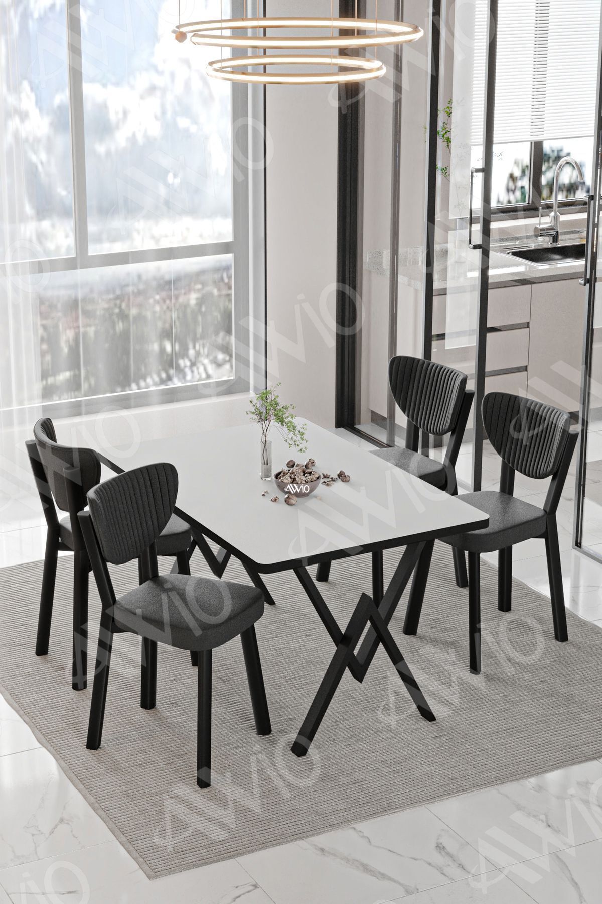Carla  ELMA Sandalye 80x120 Yemek Masası Mutfak Masası 4 Kişilik Masa Sandalye Takımı DÜZ BEYAZ - 80X120