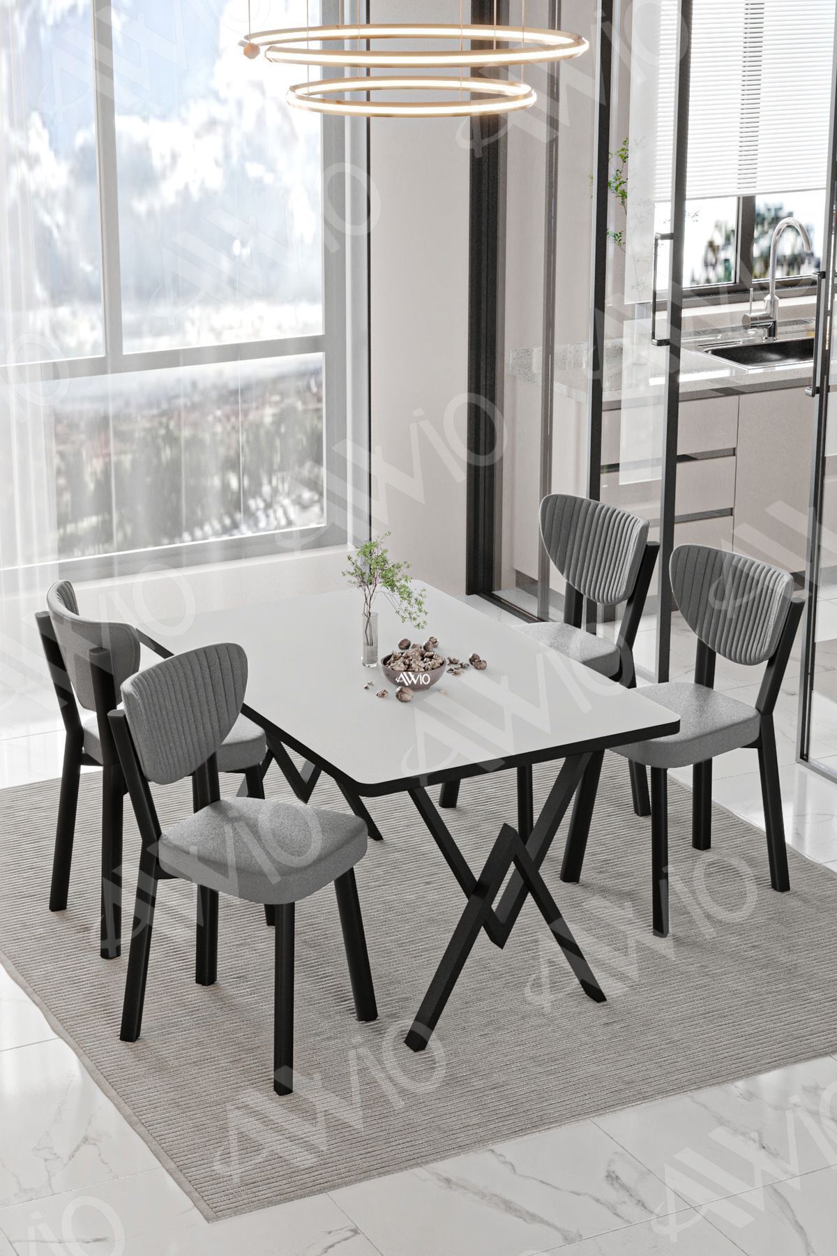 Pedra ELMA Sandalye 80x120 Yemek Masası Mutfak Masası 4 Kişilik Masa Sandalye Takımı BEYAZ - 80X120