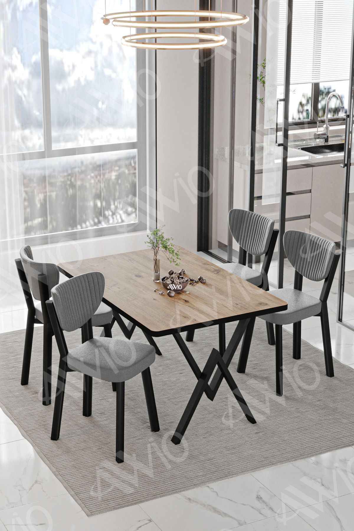 Pedra ELMA Sandalye 80x120 Yemek Masası Mutfak Masası 4 Kişilik Masa Sandalye Takımı Kahverengi - 80X120