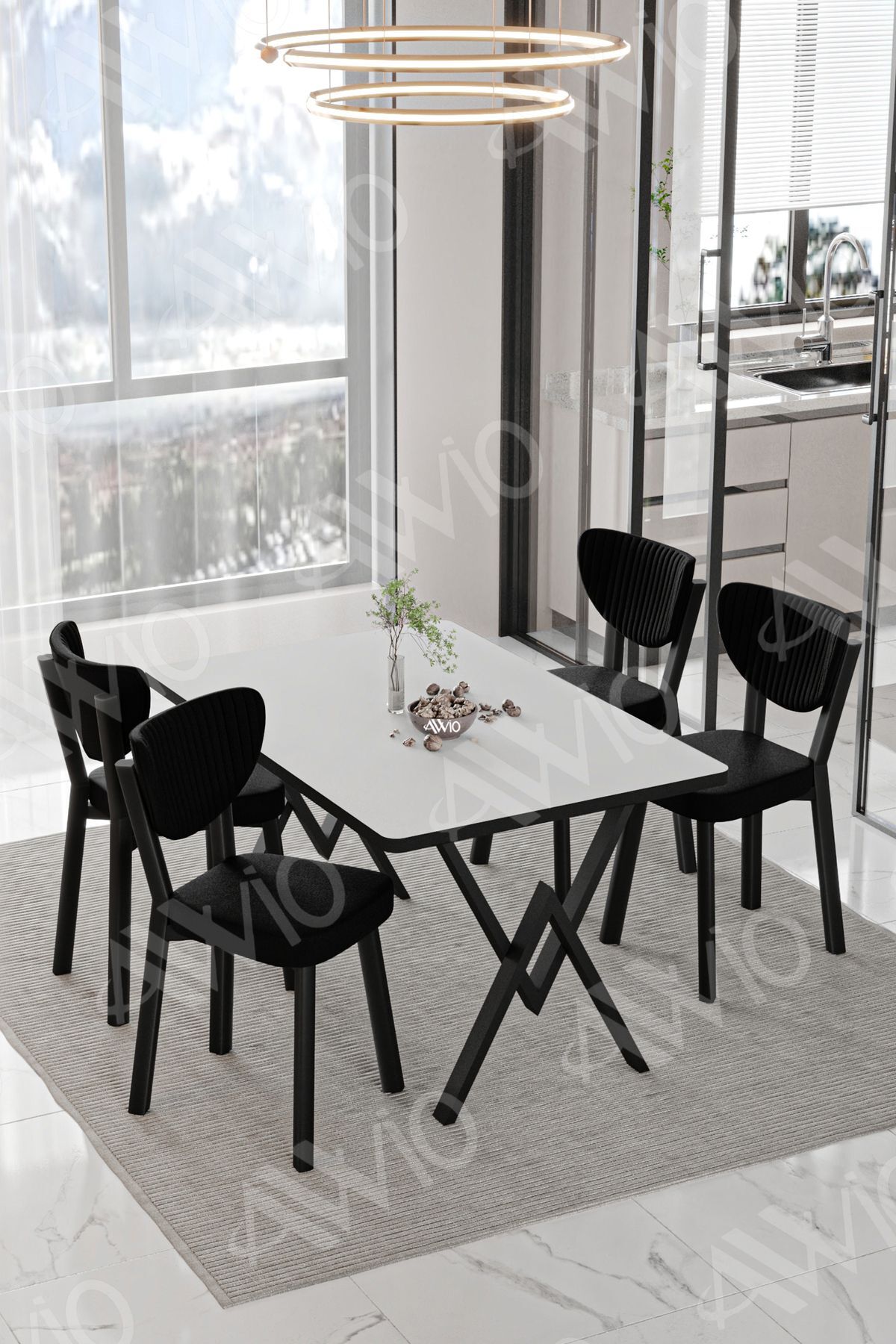 Rubi ELMA Sandalye 80x120 Yemek Masası Mutfak Masası 4 Kişilik Masa Sandalye Takımı BEYAZ - 80X120