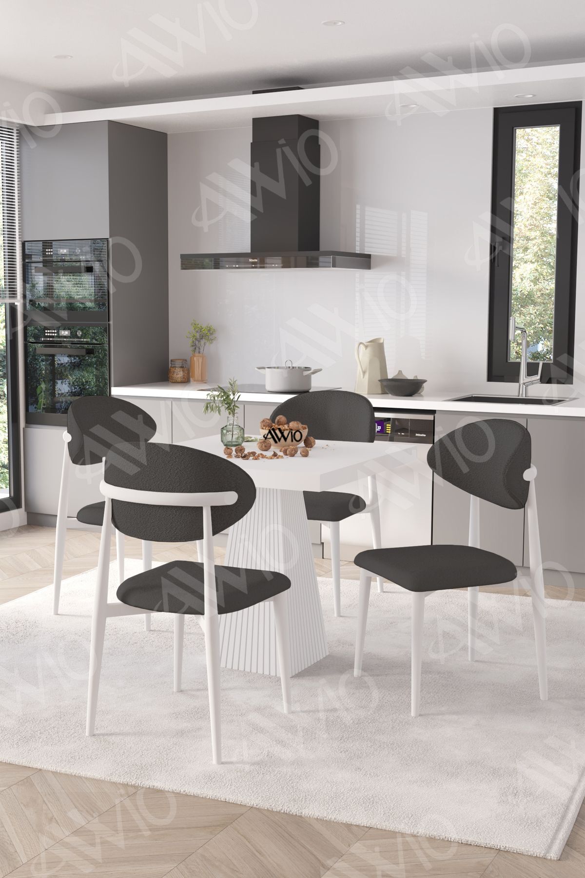 Melody  Beyaz Polo Metal Sandalye 90X90 Kare  Yemek Masası Mutfak Masası Masa Sandalye Takımı Beyaz - 90X90