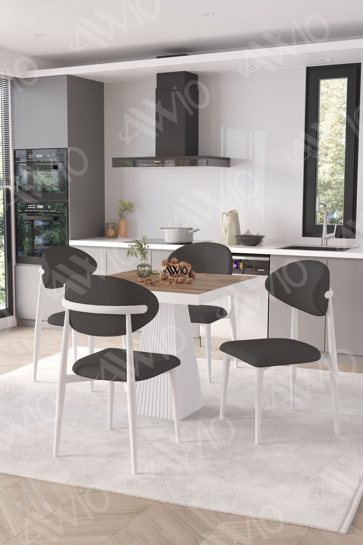 Melody  Beyaz Polo Metal Sandalye 90X90 Kare  Yemek Masası Mutfak Masası Masa Sandalye Takımı Kahverengi - 90X90