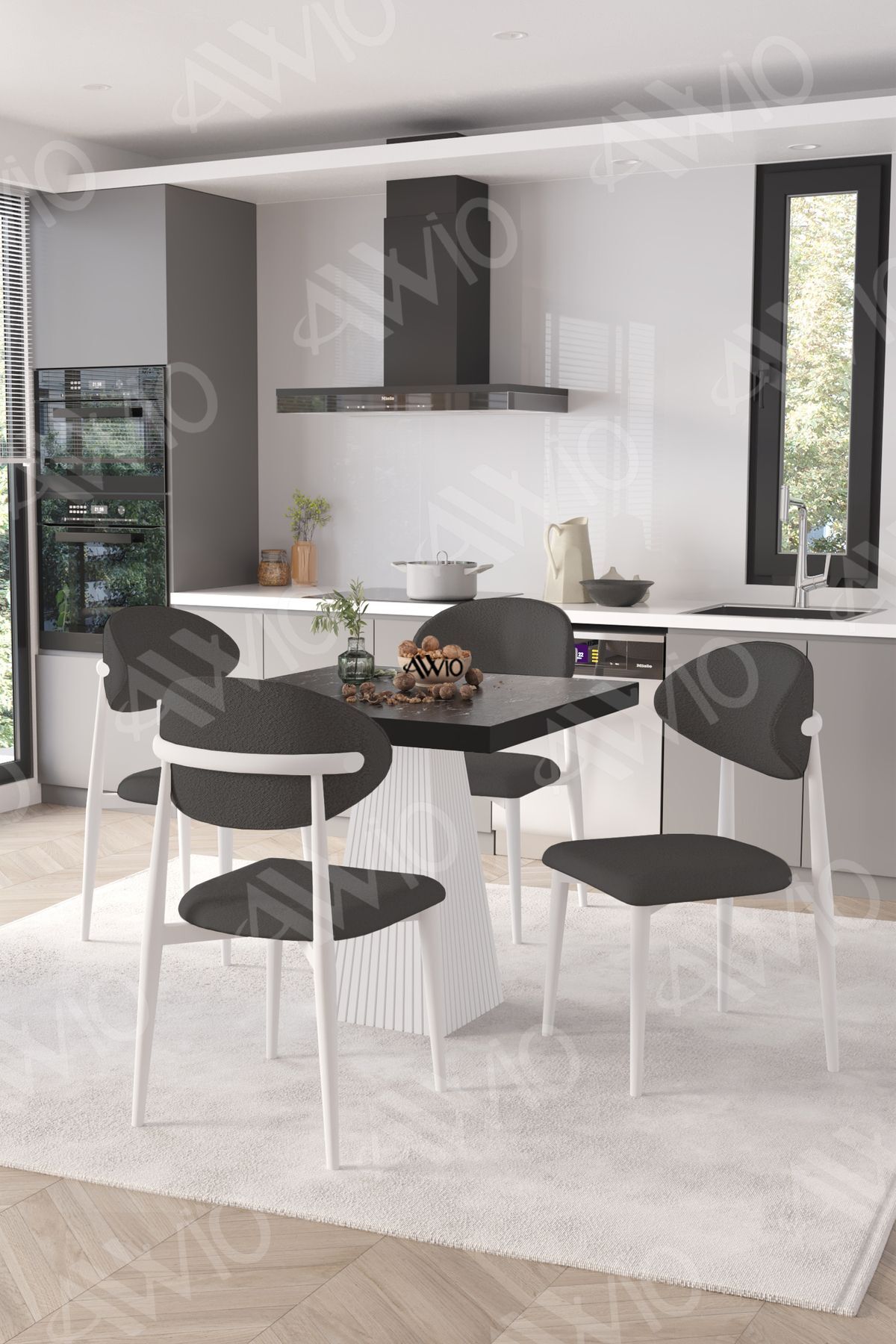 Melody  Beyaz Polo Metal Sandalye 90X90 Kare  Yemek Masası Mutfak Masası Masa Sandalye Takımı Siyah - 90X90