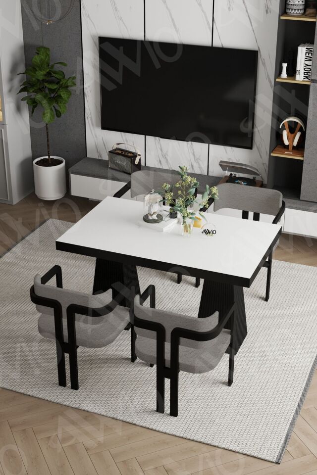 Pesca Lake Mdf Ayak Tokyo Demonte Sandalye 80x120 Yemek Masası Mutfak Masası 4 Kişilik BEYAZ - 80X120