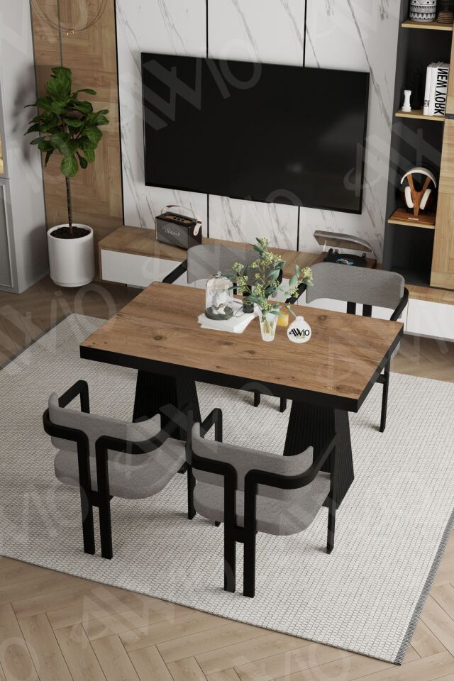 Pesca Lake Mdf Ayak Tokyo Demonte Sandalye 80x120 Yemek Masası Mutfak Masası 4 Kişilik AKÇA - 80X120