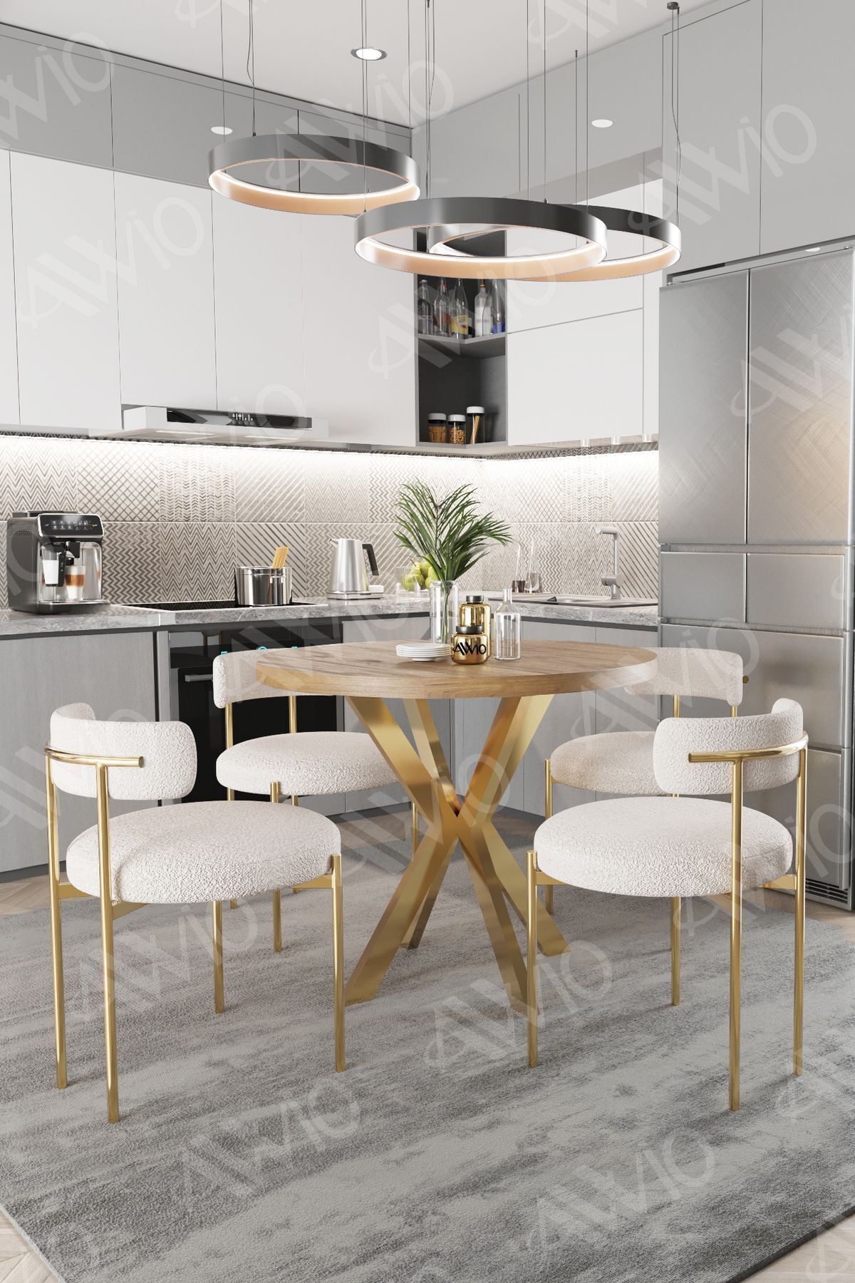 LEA MAT GOLD Ayak 4'lü Teddy Sandalye 90X90 Masa Sandalye Takımı AKÇA - 90X90