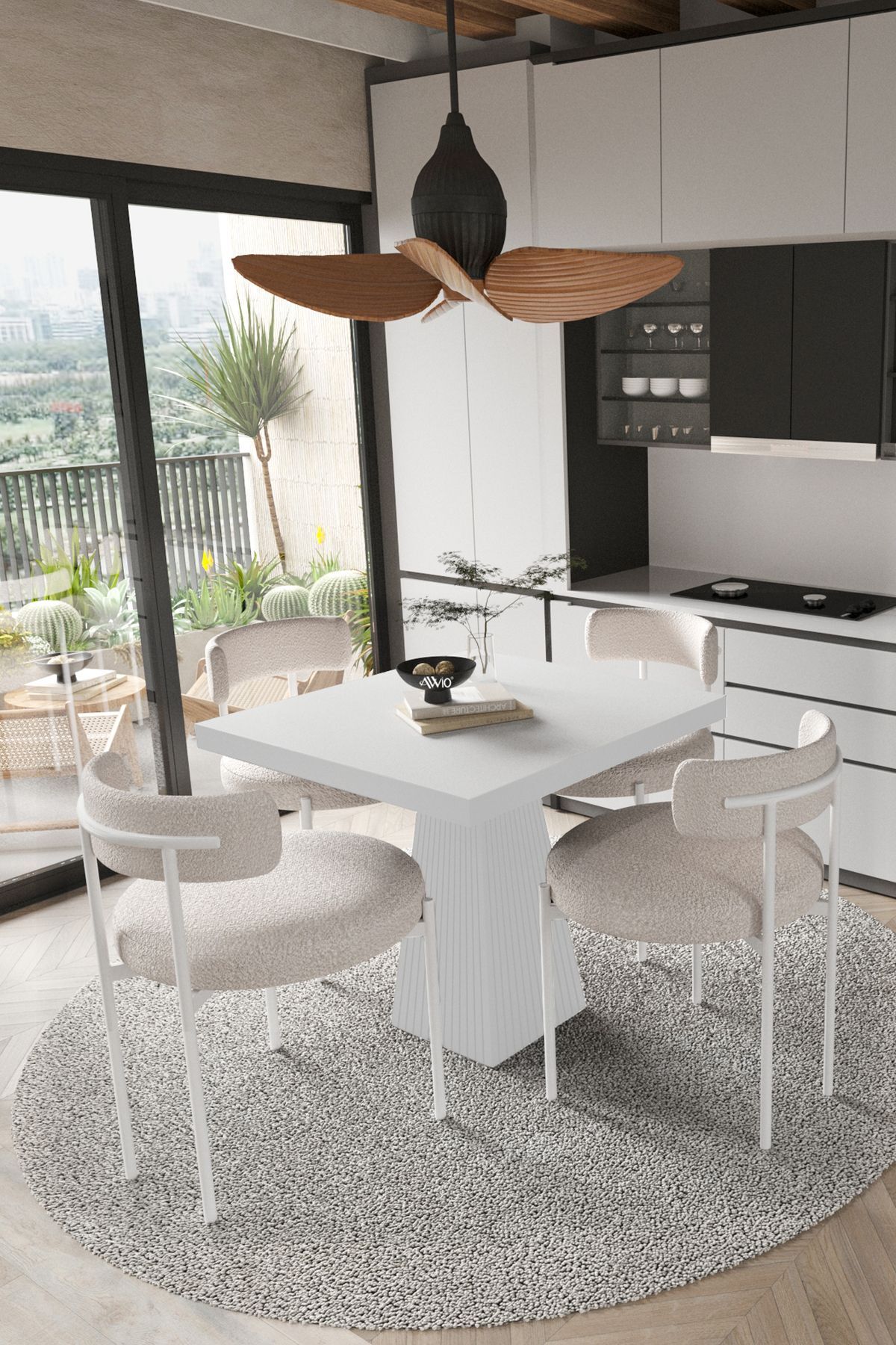 Mayer  Beyaz Lake MDF Ayak  90x90 Yemek Masası Mutfak Masası 4 Kişilik Masa Takımı Teddy Sandalye BEYAZ - 90X90