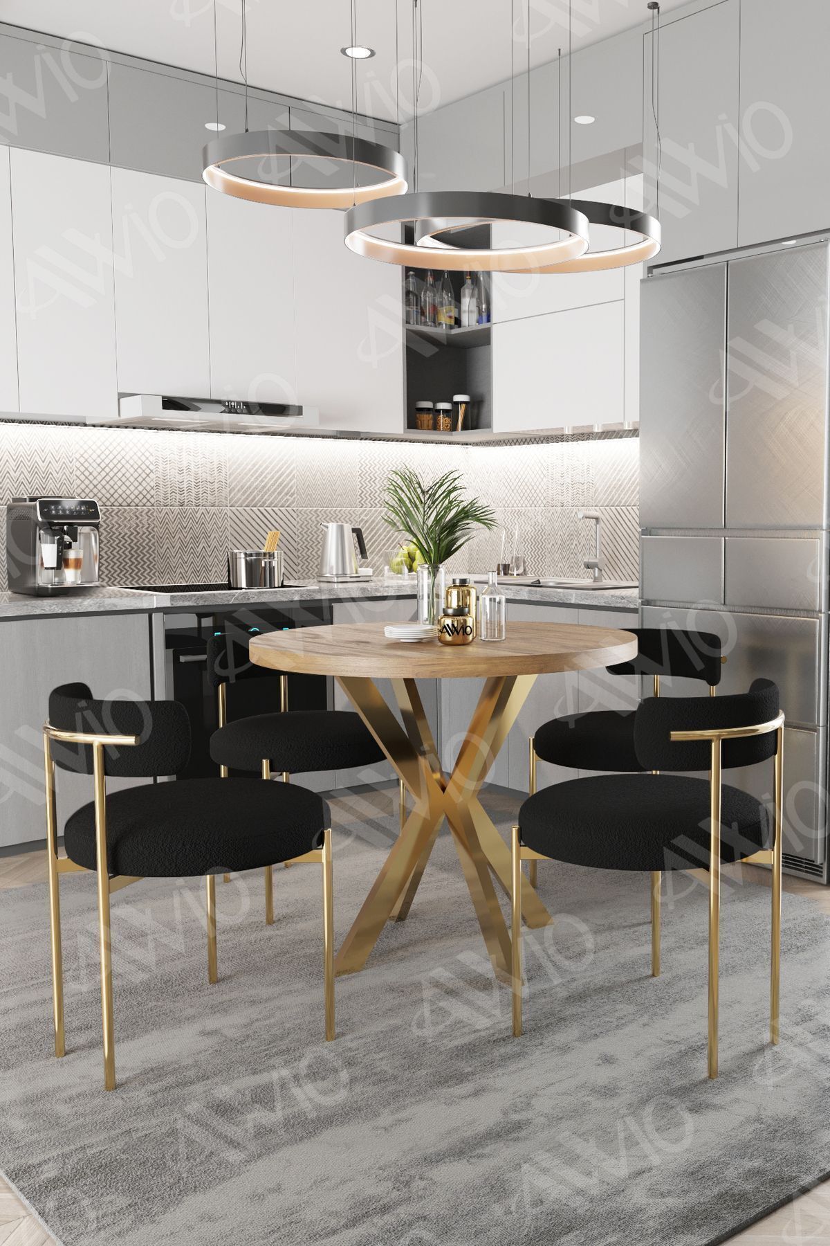 VİOLA MAT GOLD Ayak 4'lü Teddy Sandalye 90X90 Masa Sandalye Takımı AKÇA - 90X90
