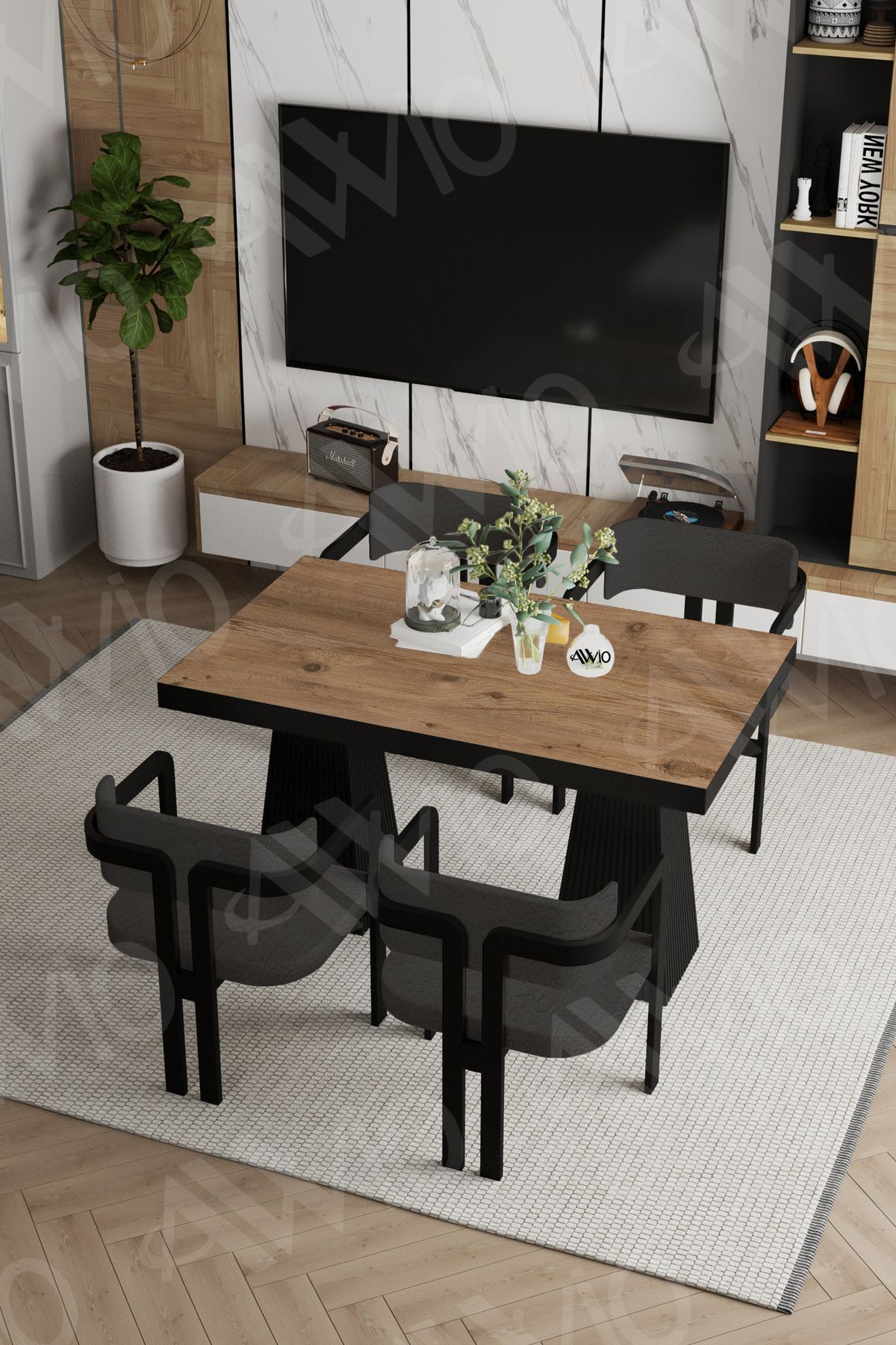 Valery Lake Mdf Ayak Tokyo Demonte Sandalye 80x120 Yemek Masası Mutfak Masası 4 Kişilik Kahverengi - 80X120