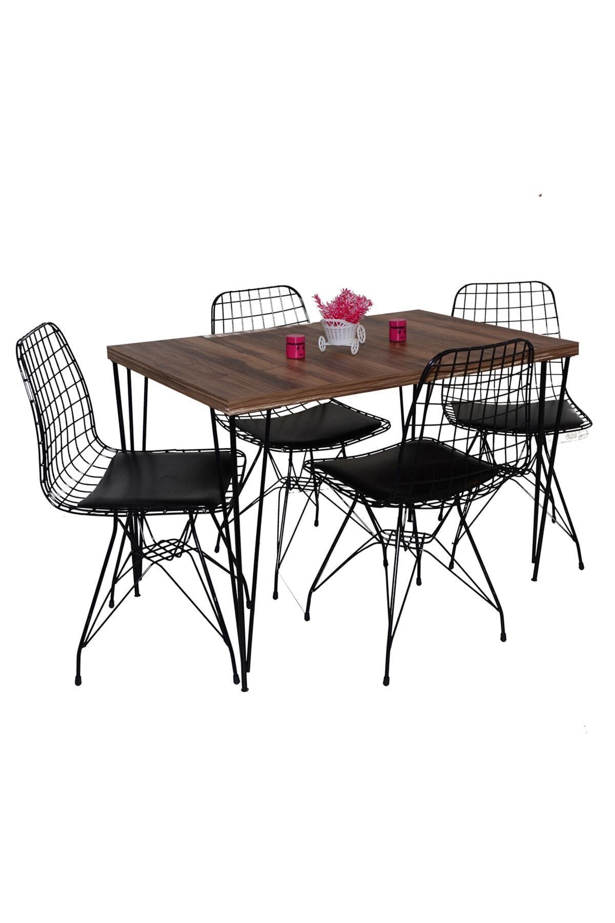 Avvio 60x120 Defne 4 Kişilik Yemek Masası Mutfak Masası Masa Sandalye Oval Kenar CEVİZ - 60X120