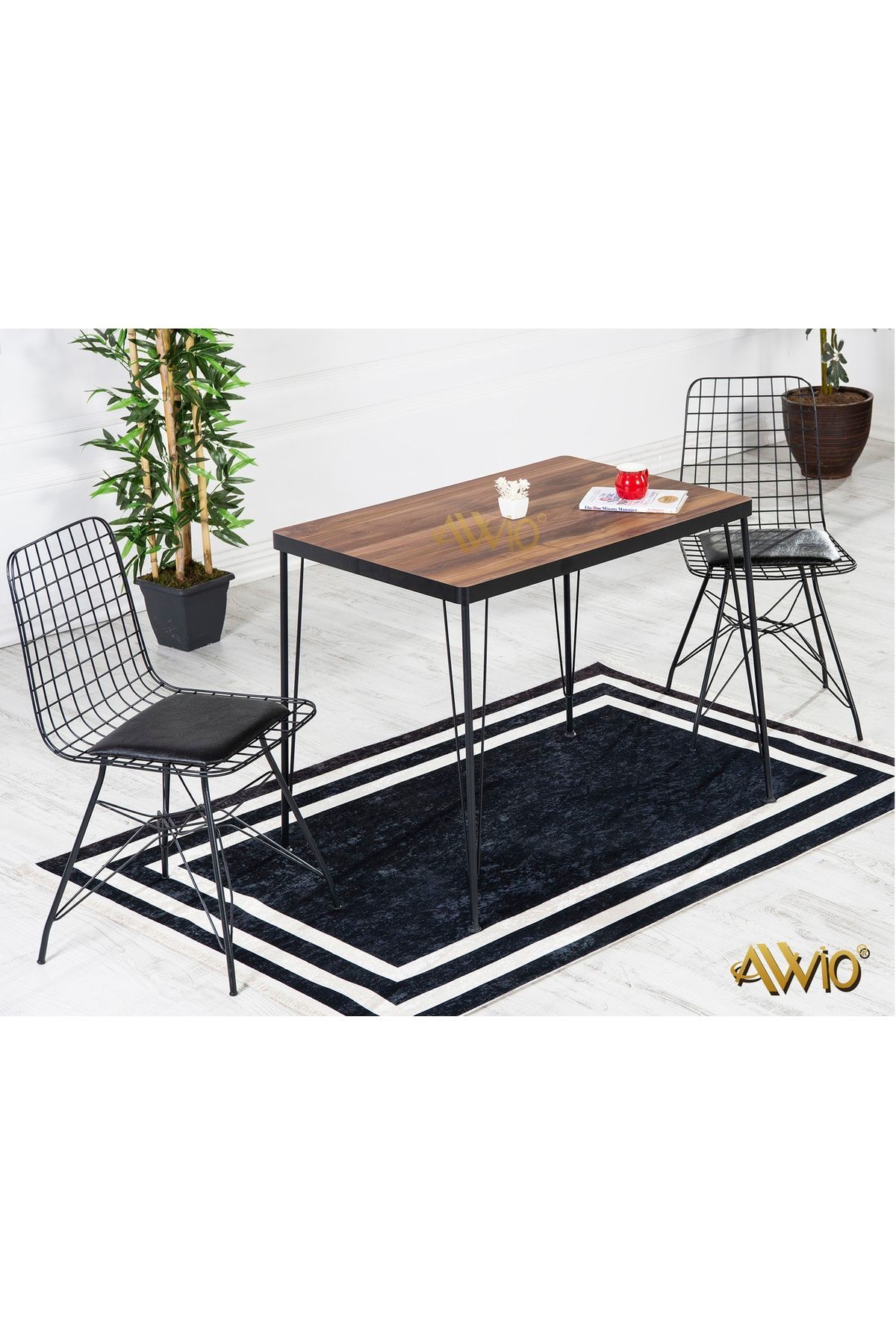 Avvio 60x90 Tekir 2 Kişilik Yemek Masası Takımı-mutfak Masası Takımı-ceviz AKÇAAĞAÇ-SİYAH - 60X90