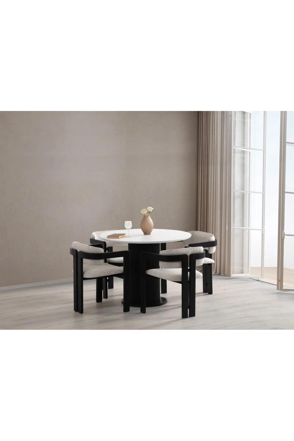 Bella Bohem Lake Mdf Ayak 4'lü Tokyo Sandalye 90x90 Masa Sandalye Takımı BEYAZ - 90X90