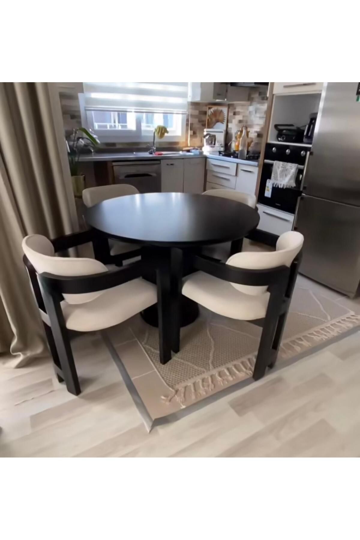 Bella Bohem Lake Mdf Ayak 4'lü Tokyo Sandalye 90x90 Masa Sandalye Takımı SİYAH - 90X90
