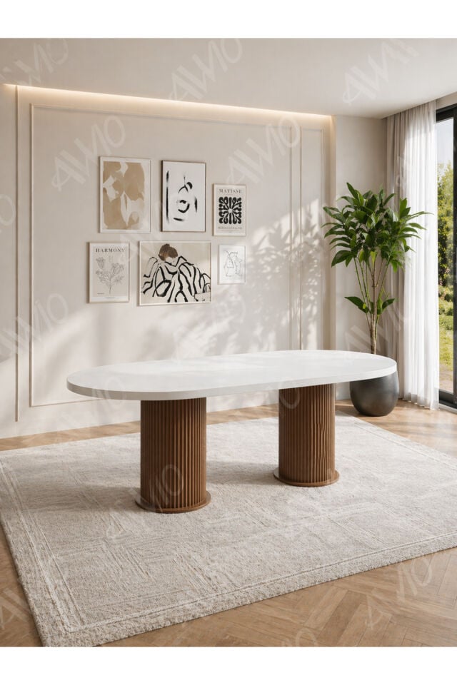 NOA Bohem Ayak Oval Yemek Masası 80x140 Mutfak Masası Beyaz Masa Ceviz Bohem Ayak 80x140 - 80X140