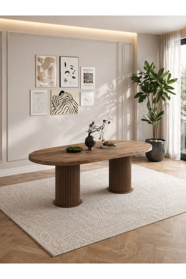 NOA Bohem Ayak Oval Yemek Masası 80x140 Mutfak Masası Komple Akça Masa Ceviz Bohem Ayak 80x140 - 80X140