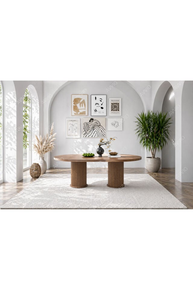 NOA Bohem Ayak Oval Yemek Masası 80x140 Mutfak Masası Komple Akça Masa Ceviz Bohem Ayak 80x140 - 80X140