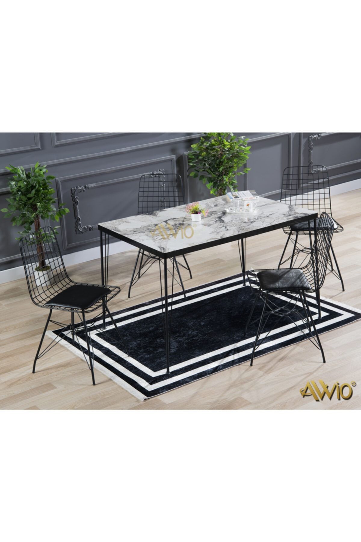 Avvio 80x120 4 Kişilik Yemek Masası Takımı-mutfak Masası Takımı-beyaz Mermer Desenli Oval Kenar BEYAZ MERMER GÖRÜNÜMLÜ - 80X120