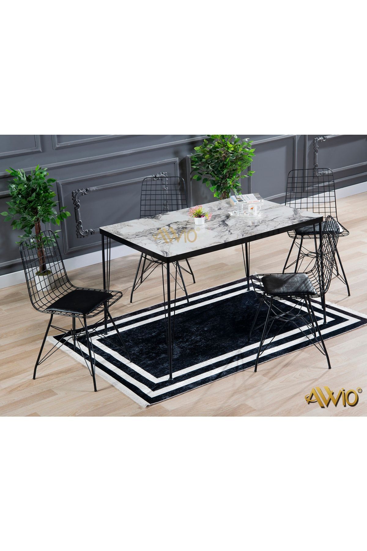 70x110 Sude 4 Kişilik Yemek Masası Takımı-mutfak Masası Takımı BEYAZ MERMER - 70X110