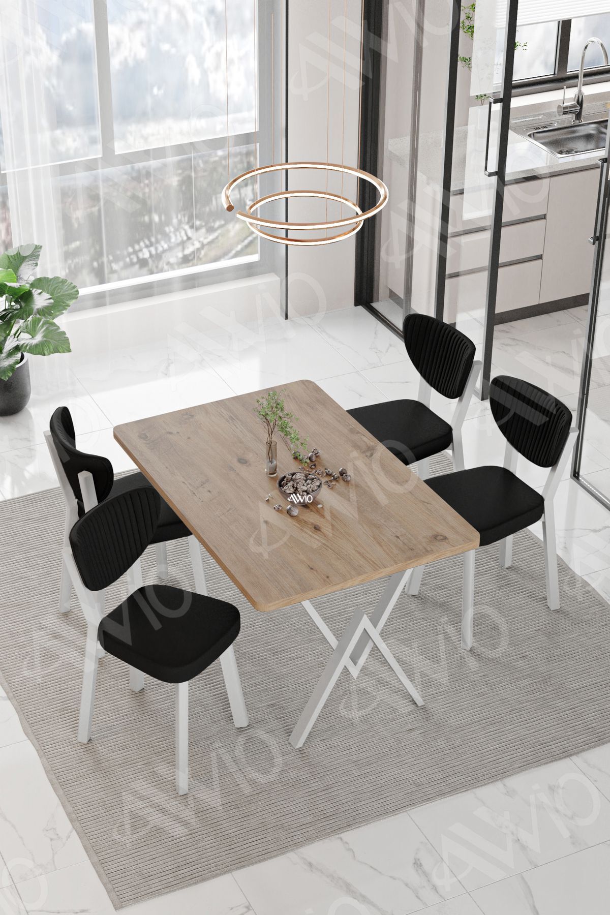 Senta Beyaz Elma Sandalye 80x120 Yemek Masası Mutfak Masası 4 Kişilik Masa Sandalye Takımı AKÇA - 80X120